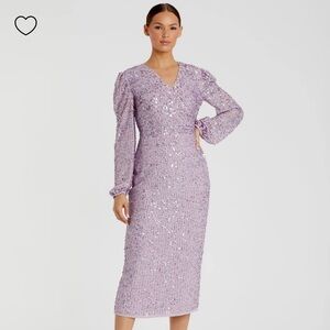 Mac Duggal Purple Ribbed Puff Sleeve Dress